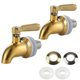 GCGWEQS Replacement Spigot for Beverage Dispenser, Gold Water Dispenser Faucet, Stainless Steel Spigot for Drink Dispenser, Glass Jar Faucet with Anti-Clogging Cap, 2 Pack Water Dispenser Spout