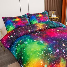 Tailor Shop Galaxy Comforter Set Colorful Outer Space Rainbow Bedding Set Full for Girls Boys Kids Bedroom Decoration - Includes 1 Comforter 2 Pillowcases…