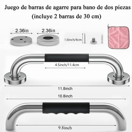 SUS304 acero inoxidable antideslizante baño barra de agarre 2 piezas de acero inoxidable mango de ducha Soporte de equilibrio barra de agarre Robusto, antideslizante y seguro Con toallita rosa y accesorios de montaje