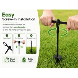 Heavy Duty Dog Tie Out Stake, Solid Steel Earth Anchor, Ground Anchor for Securely Anchoring Camping Tents, Canopies, Sheds, Trampolines, Car Ports, Outdoor Furniture