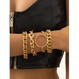 4 Pcs Gold Bracelets for Women Adjustable Metal Link Bracelet Gold Paperclip Chain Bracelet Oval Link Bracelets Jewelry Set for Teen Girls (Gold)