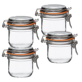 Le Parfait Super Terrine Jar | 7oz/Half Pint (Pack of 4) 200ml French Glass Jar, Airtight Rubber Seal & Glass Lid | Glass Jars for Kitchen Organization and Storage Containers for Essentials