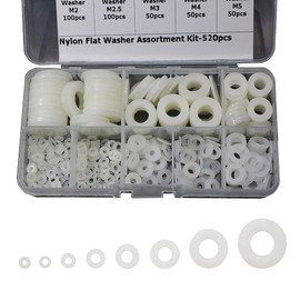 Yakamoz Nylon Washers, 520Pcs White Nylon Flat Washers Assortment Kit for M2 M2.5 M3 M4 M5 M6 M8 M10 Screw Bolt