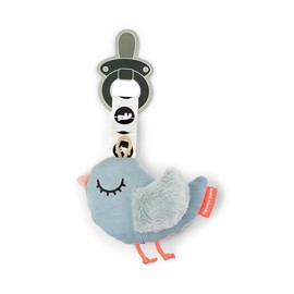 Done by Deer Dummy Holder Birdee Blue - Practical Velcro Fastening and Elastic Loop for Dummy - Cuddly Toy with Dummy Holder - Fabric: 50% Cotton, 50% Polyester