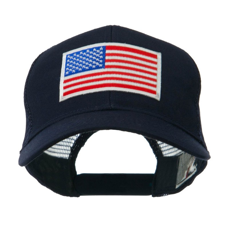 6 Panel Mesh American Flag White Patch Cap - Navy