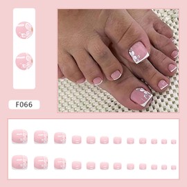 Press-On Acrylic Fake Toenails - Full Cover Reusable False Toenails with Glue Set, Peel & Stick Designs