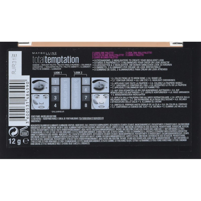 Maybelline New York Eyeshadow Palette and Highlighter - Temptation -