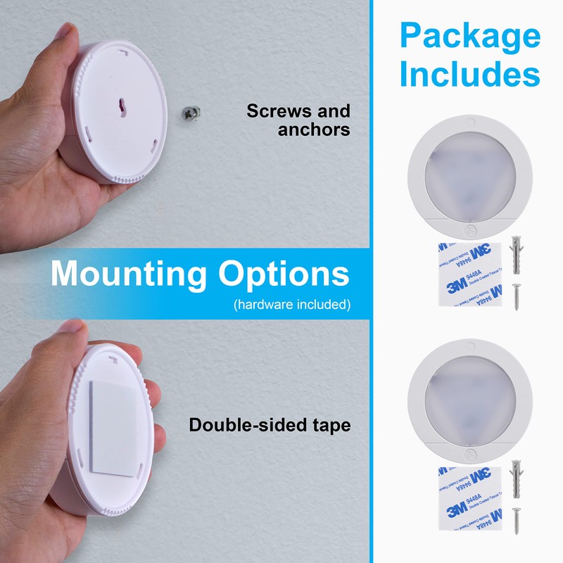 GE Touch Activated LED Puck Lights, 20 Lumens, White, 25434
