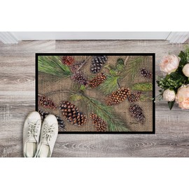 Caroline's Treasures 8735JMAT Pine Cones Doormat 24x36 Front Door Mat Indoor Outdoor Rugs for Entryway, Non Slip Washable Low Pile, 24H X 36W