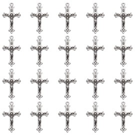 Weyuley 100Pcs Antique Silver Plated Cross Charms Pendant Diy Bracelets Necklace Jewelry Making Craft Wholesale 37Mmx21Mm() A282