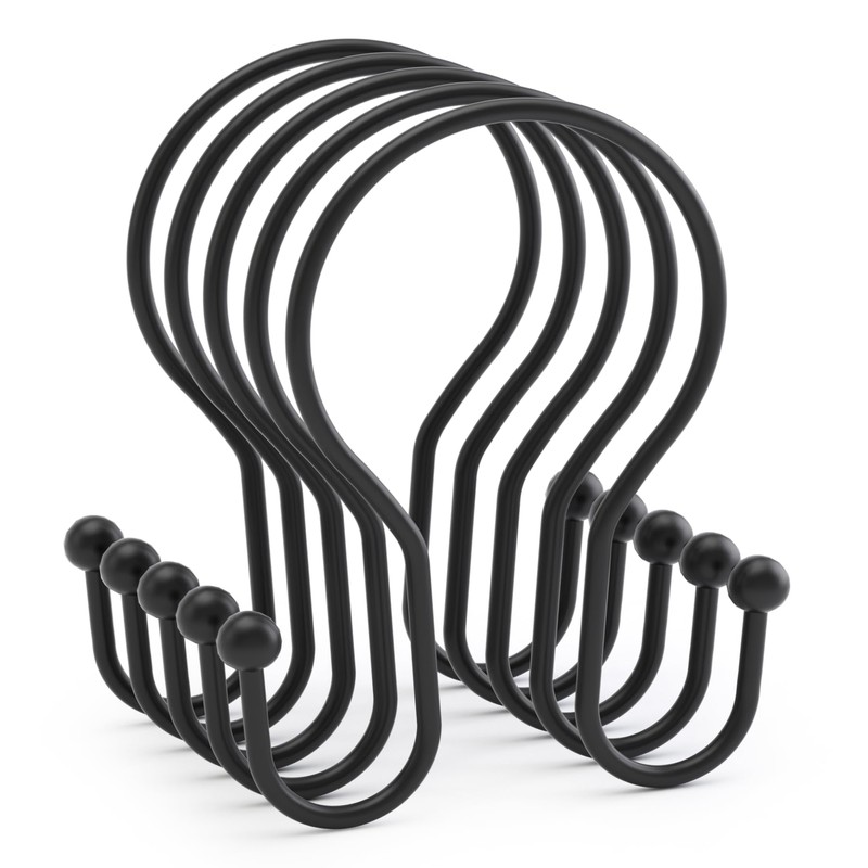 AmazerBath Shower Curtain Hooks Black Shower Curtain Rings, Simple Double