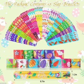 CCINEE 48pcs Easter Slap Bracelets for Kids, Wristband Party Favors Snap Bracelets Bulk Easter Toys Easter Wristbands for Boys Girls Easter Basket Stuffers Egg Fillers Gifts Classroom Prizes