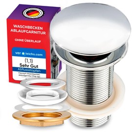 M. Rosenfeld Home Sink Drain Fitting without Overflow, Chrome Pop-Up Drain Valve, Pop-Up Drain Fitting for Washbasins, Stainless Steel & Brass Sink Plug, 1 1/4 Inches/3.2 cm, Easy Installation