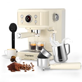 Empstorm Espresso Machine 20 Bar, 2 in 1 Espresso Maker with Milk Frother Steam Wand for Latte and Cappuccino, Powder and Capsule Portafilter, 50oz Removable Water Tank Coffee Machine for Home-White