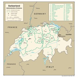 Switzerland Political Administrative Province Map Country Nation Poster Print