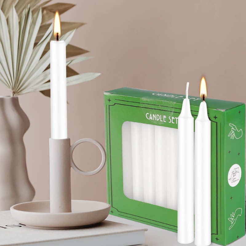 White Taper Candle 20 Bulk, Unscented Dripless Chimes Candle, H