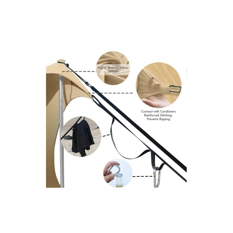 easierhike Beach Canopy Windproof, Sun Shelter UPF50+, 6 Sandbags Anchors