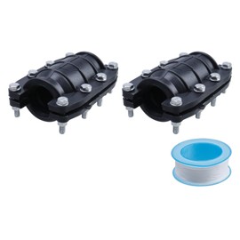 Pastlla 2 Pcs 1 1/4 inch Pipe Repair Clamp Leak Sealer, Emergency Pipe Repair Kit, Fitting for PE/PVC Pipe Repair, Steel Pipes, Iron Pipes, 1 15mm Roll of Raw Material Tape of Length 6 Meters