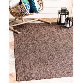 Unique Loom Outdoor Solid Collection Casual Transitional Indoor and Outdoor Flatweave Light Brown Area Rug (9' 0 x 12' 0)
