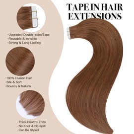 Tape in Hair Extensions Real Human Hair， Brown Remy Human Hair 18 inch 20pcs 50g Seamless Tape in Hair Extensions ，Thick Ends Straight Seamless, Invisible Tape in Hair Extensions Human Hair