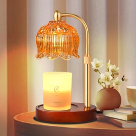 Cinsenten Adjustable Flower Candle Warmer Lamp with Timer, Lotus Tulip Glass Warmer Light for Jar Candles, Electric Wax Warming Melter, Gifts for Women Mom, Vintage Bedroom Decor (Amber)