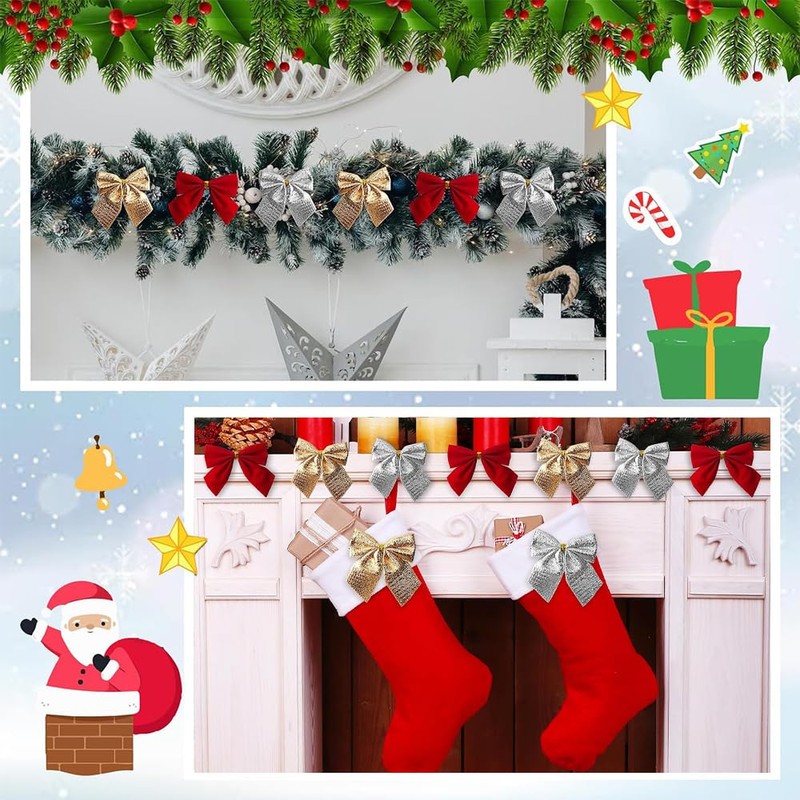 CHANJIF Christmas Tree Wreath Decoration Bowknot 36pcs Red Gold Silver
