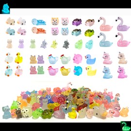 Basuo-9Q 100 Resin Miniature Animal Figures Glow in Dark for Doll House Micro Landscape Luminous Mini Portrait Fairy Garden DIY Easter Egg Fillings Ornament Accessories Party Favors