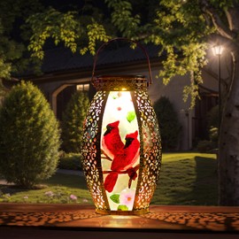 SUNNYGARDEN Cardinal Outdoor Solar Lanterns Waterproof 13.8" Large Hanging Solar Lantern Decorative Cardinals Solars Lights for Outside Yard Table Patio Garden Pathway Lawn Cardinal Gifts