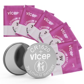 ViCep 5-Pack CR1620 Battery CR 1620 3V Lithium Batteries for Car Key Fob, Watches, Remote Control, Calculator & More, Individual Wrapped