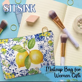 Amalfi Coast Souvenir Makeup Bags - Italy Travel Gifts Lemon Themed Party Gifts Accessories Amalfi Coast Boho Cosmetic Bags for Women Bachelorette Besties Bridesmaid