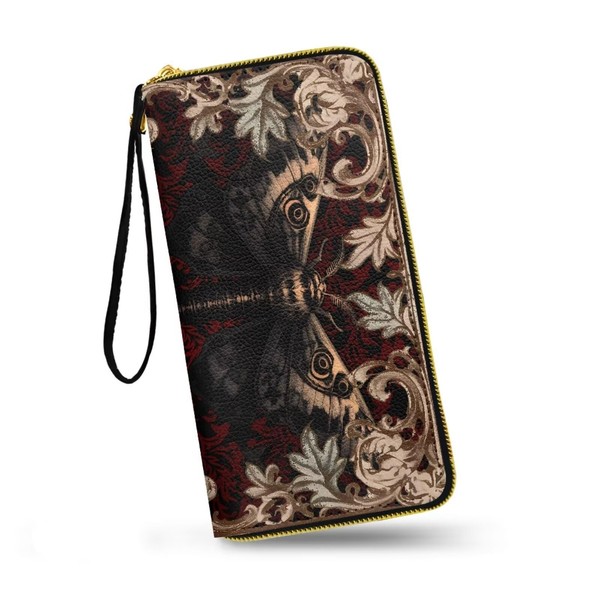 Jolamirel Gothic Moth Slim Wallet for Women Retro Damask Floral