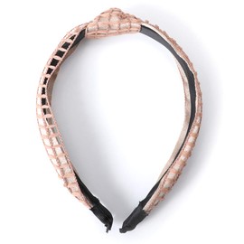 Mirmaru - Diadema de moda para el pelo con nudos, lazo, lunares, floral, metálico, purpurina y cachemira ancha (LCHB-489-BEIGE)