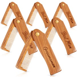 Lineshading 6 Pcs Folding Beard Comb for Men Groomsmen Gift Best Man Gift Pocket Combs Bulk Hair Mustache Comb for Grooming Detangling Wedding Favor Gift (Wood Color,Wooden)