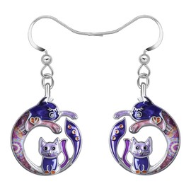 DUOWEI Enamel Cute Bow-knot Kitten Cat Earrings Charms Cat Jewelry Dangle Drop for Women Girls Teens Birthday Holiday Gifts (Sangria)