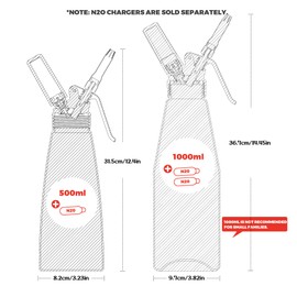 Professional Aluminum Whipped Cream Dispenser - 500 mL/1 Pint,Whipped Cream Maker Canister with 5 Decorating Nozzles & Cleaning Brush - Need To Use N2O Chargers (Not Included) (Black, 500ml)