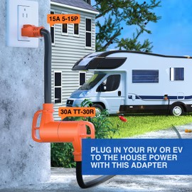Nilight RV Power Adapter Cord 15 Amp to 30 Amp 110V Pure Copper Heavy Duty 10 Gauge Wire ETL Listed 5-15P to TT-30R 15M/30F Weatherproof Cord for RV Camper Caravan Van Trailer