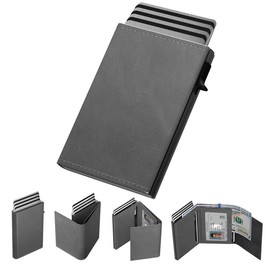 typecase Men's Wallet Card Holder: pop-up aluminum case, carbon fiber leather, RFID blocking, holds up to 9-14 cards - Style: Grey
