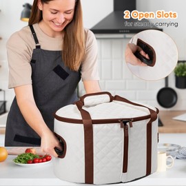 BAGSPRITE Slow Cooker Carrying Case Compatible with 6-8 Quart Crockpot Carrier for Hot Food and Hamlton Beach Slow Cooker Tote with Lid Fastener for Crock-pot Dust Cover Applicances