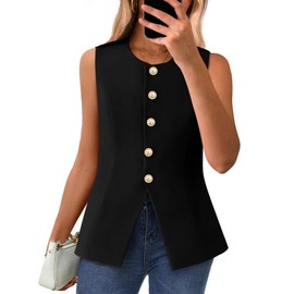 BTFBM Summer Sleeveless Blazer Vest For Women Dressy Button Down Round Neck Business Casual Outfits Work Suit Vests Tops(Black, Small)