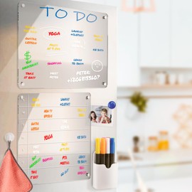 Homelux Theory Magnetic Fridge Planner, Vertical with Clear Magnetic Board, Blank Acrylic Dry Erase Board, 16.5x13, 7 Markers & Cloth Eraser