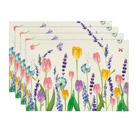 Artoid Mode Lavender Tulip Spring Set of 4 Placemats, Seasonal Kitchen Table Decoration Indoor Holiday Party Decor 30x45cm
