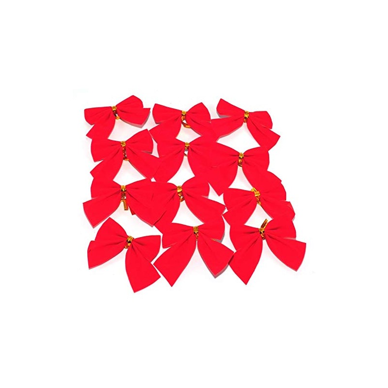Red Velvet Christmas Decoration Bows (10cm) - 12 pack