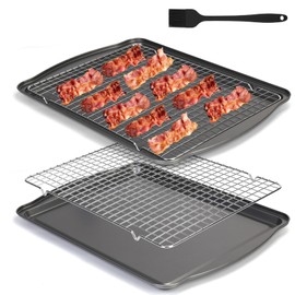 Baking Sheet with Wire Rack, 17" x 12" Nonstick Carbon Steel Baking Pan with Stainless Steel Cooling Rack, Cookie Sheets Cooking Sheet Pans Kitchen Appliances Cookware Set (2 Pans + 2 Raised Racks)