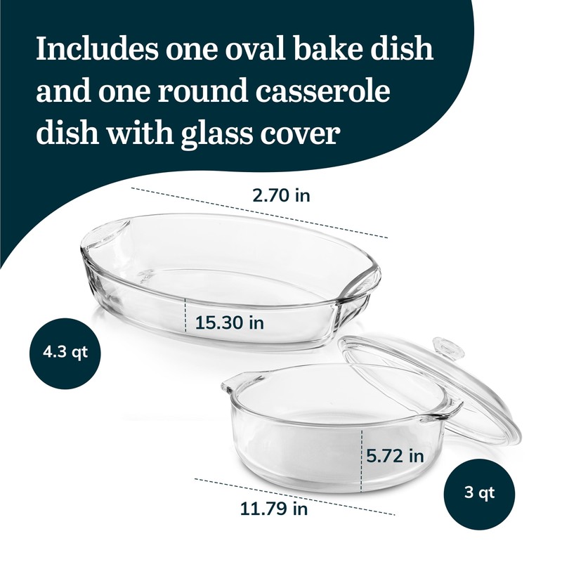 Libbey Baker's Basics 2-Piece Glass Casserole Baking Dish Set, Mixed