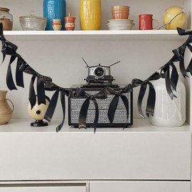 Black Bow Garland Banner for Bachelorette Decorations, Ribbon Coquette Birthday, Bow Party Decor Banner for Bridal Shower, Wedding Favors, Party Supplies, Engagement Supplies