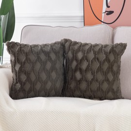 Madizz Set of 2 Soft Plush Short Wool Velvet Decorative Cushion Covers Luxury Style Throw Pillow Cases European Pillow Shell for Sofa Bedroom Square Dark Taupe 24x24 inch, 60x60 cm