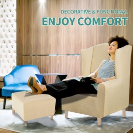 YEMYHOM - Funda otomana con diseño de Jacquard de última generación, Protector de reposapiés de Almacenamiento Plegable de Gran Elasticidad, Funda Rectangular extraíble (otomana pequeña, Beige)