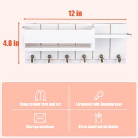 Key Holder for Wall,Comes with 6 Hooks Wall Key Holder,Wooden Key Hooks,Wall Key Holder,Coat Hooks with Shelf,Key Holder Key Hooks Wall Mounted