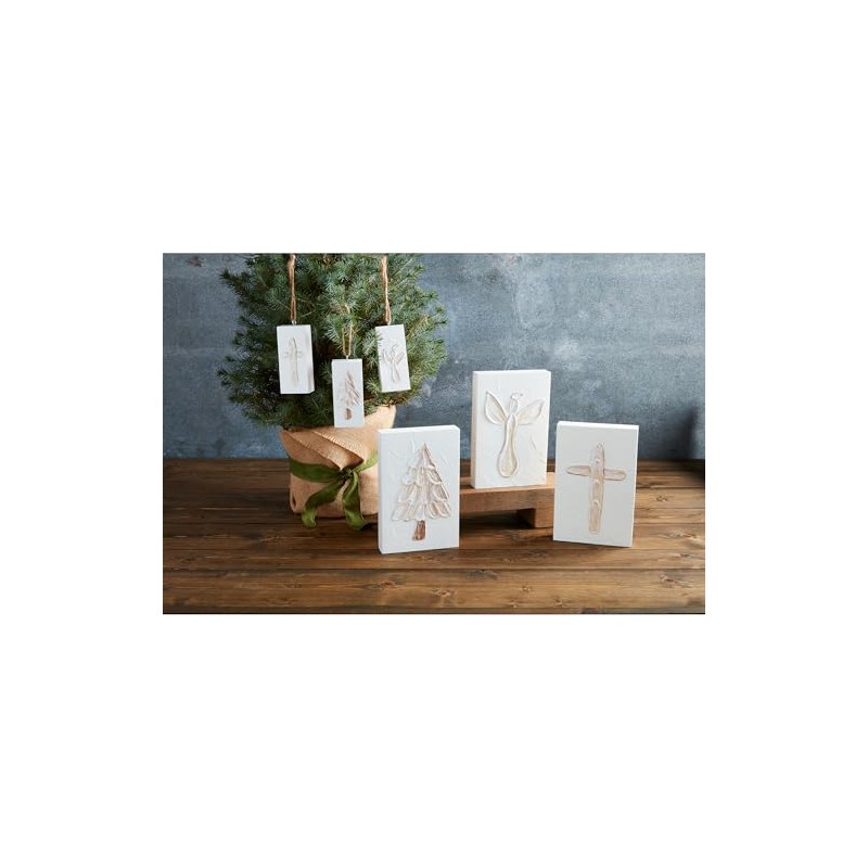 Mud Pie White Christmas Ornament, Tree, 4 1/2" x 2"