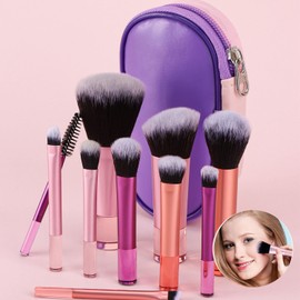 Lyfengdeam Travel Makeup Brushes Set with Bag, 10pcs Mini Makeup Brush Kit, Small Cosmetic Brushes for Face Foundation Blush Eye Shadow Makeup brushes (Colour mixture)